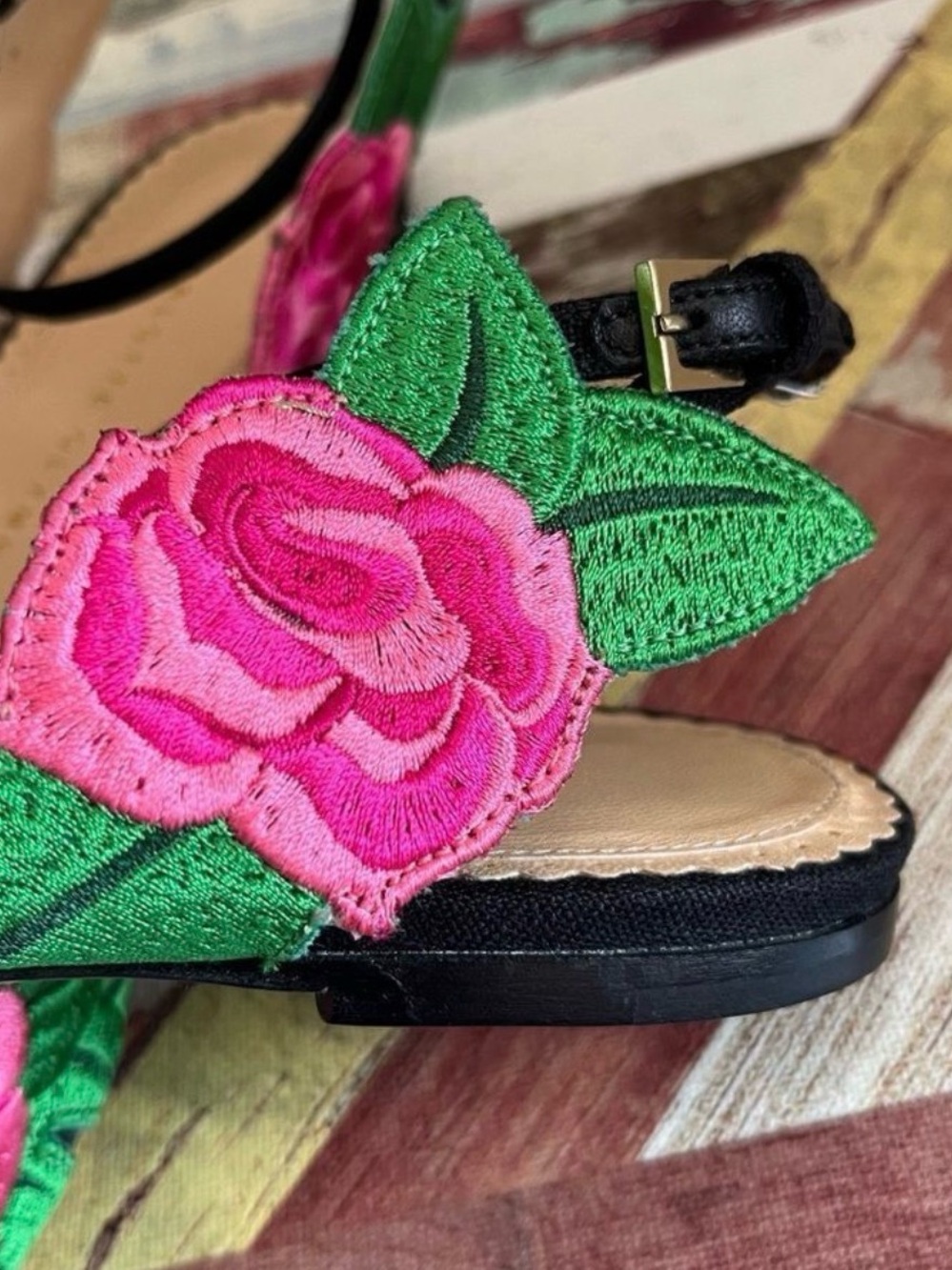 Charlotte Olympia Floral Sandals Pink/Green/Black SZE 8 (38) - Picture 3 of 6